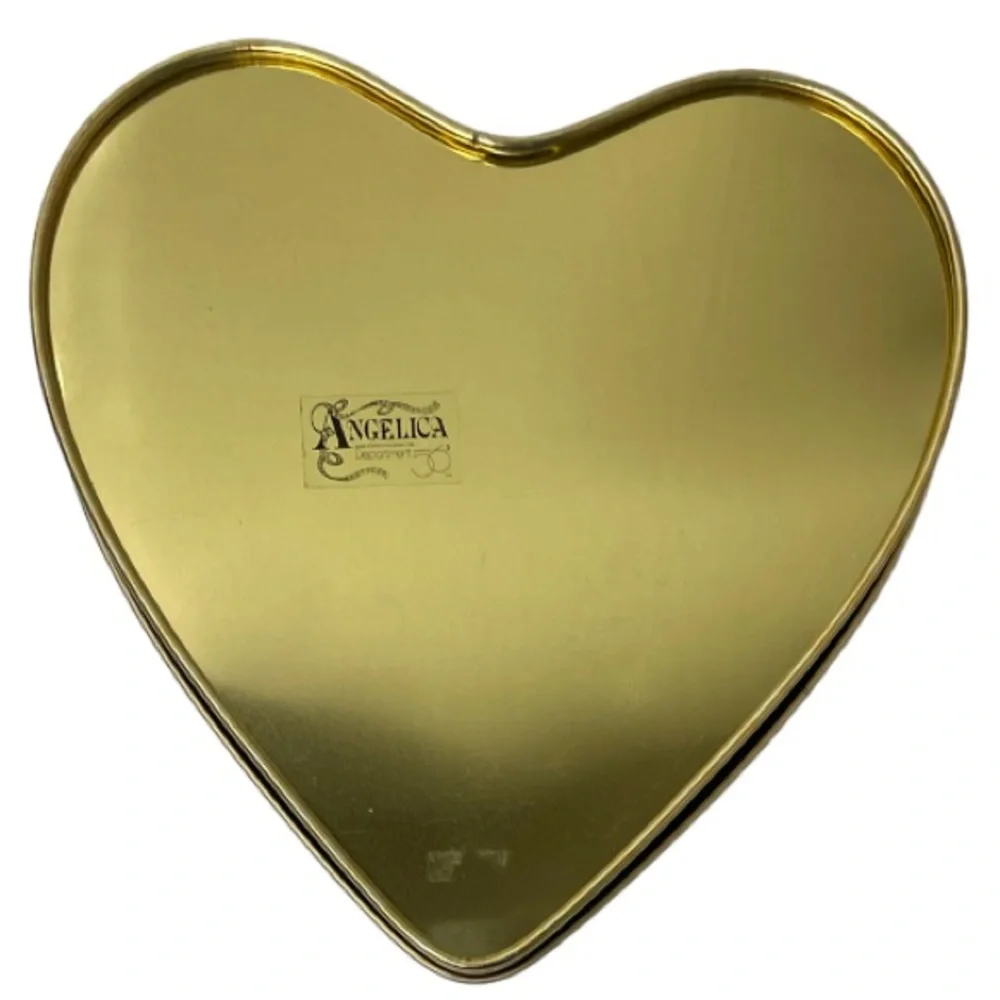 Vintage Tins Angels Heart Victorian Angel Harp Cherubs Keepsake Box Cookie Gold